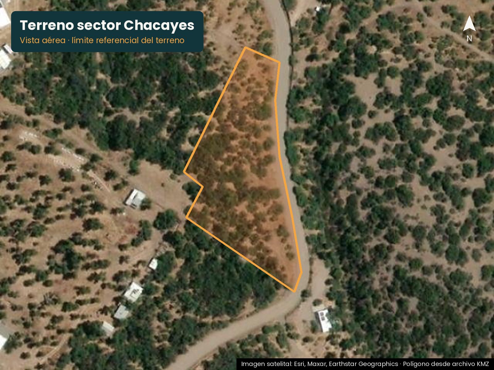 Vista aérea del terreno en sector Chacayes con su límite marcado